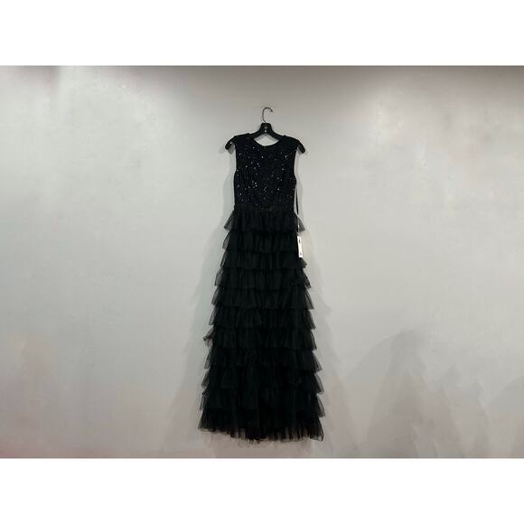 Mac Duggal 27055 Black Ruffle Tiered High Neck Sequined Gown Sz 2 NEW - Picture 2 of 7